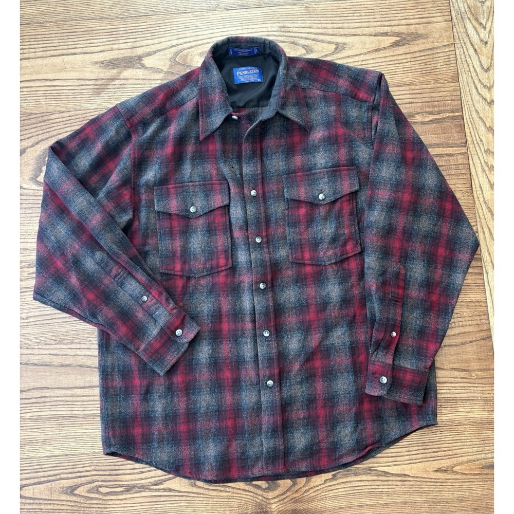 Pendleton Men's Medium 100% Virgin Wool Plaid Outdoor Shirt Washable FLAWS
